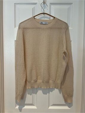 Zara Soft Cream Knit Crewneck Sweater